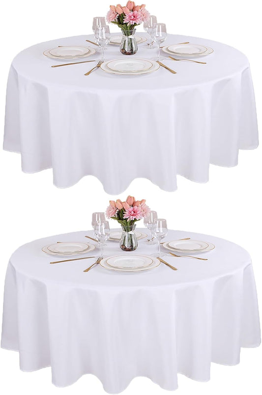 2 Packs White round Tablecloth 70 Inches White Polyester Table Cloths Circle Stain and Wrinkle Resistant Tablecloths for round Tables Washable Fabric Table Covers for Wedding Banquet Parties
