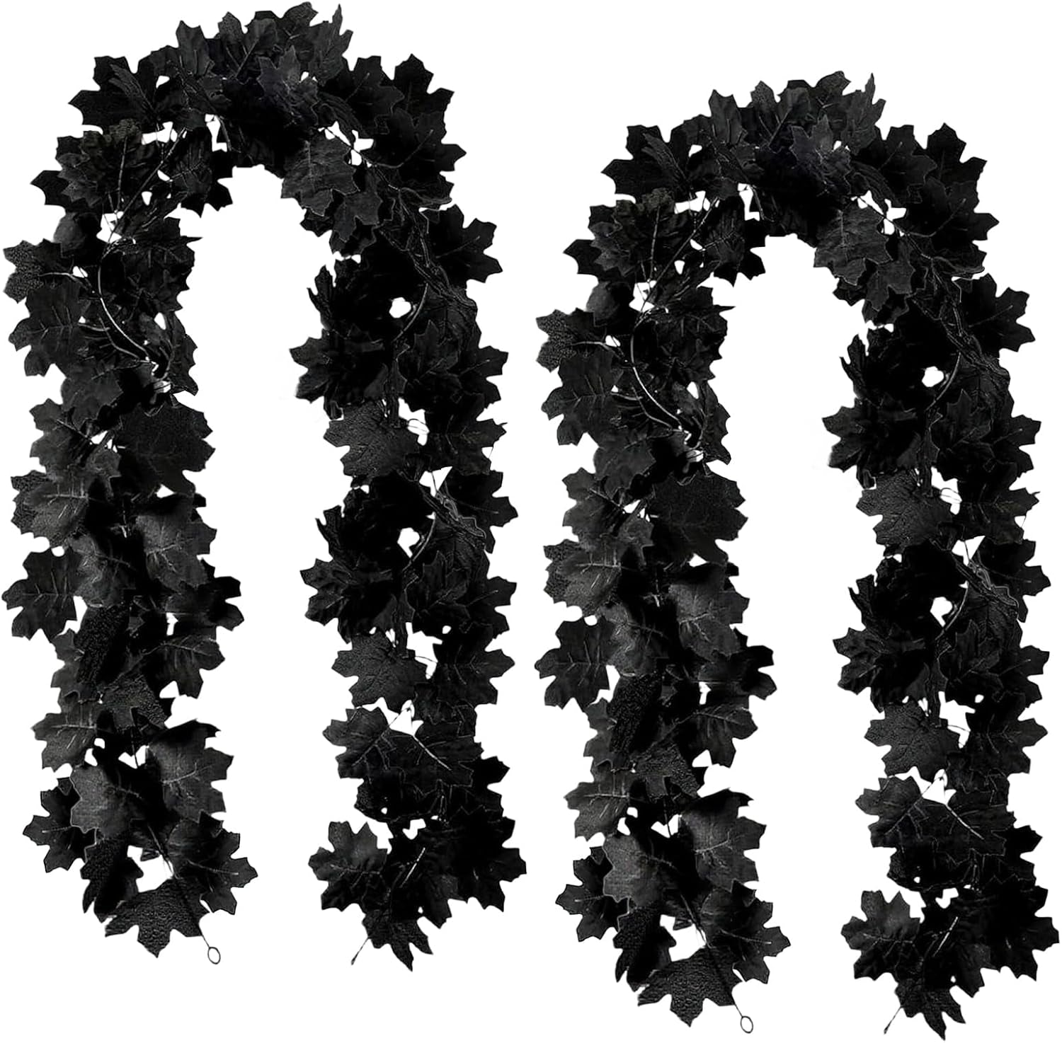 2 Pack Halloween Garland, 5.7FT Black Leaf Garland for Mantle, Artificial Hanging Black Maple Leaves Vines, Spooky Halloween Outdoor Floral, Haunted Mansion, Fireplace, Fall Decor