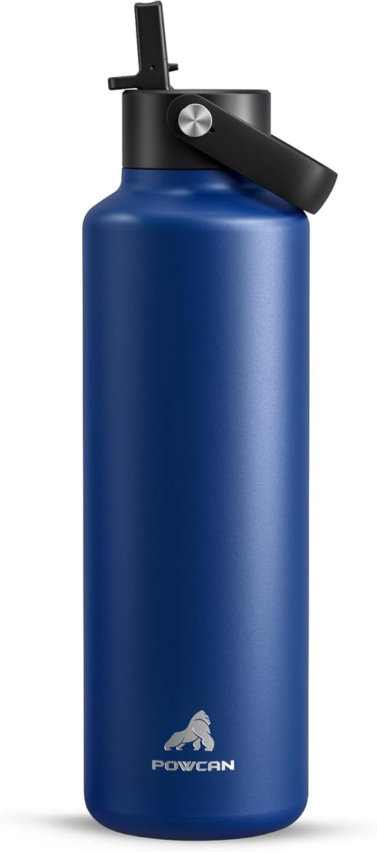 24 Oz Water Bottle Insulated for Office: Bpa-Free, Leakproof Lid with Straw, Lightweight, Flex Cap, Stainless Steel Insulated Flask for Trekking, Men, Commute, Worker, Walking, Cycling (Deepsea Blue)
