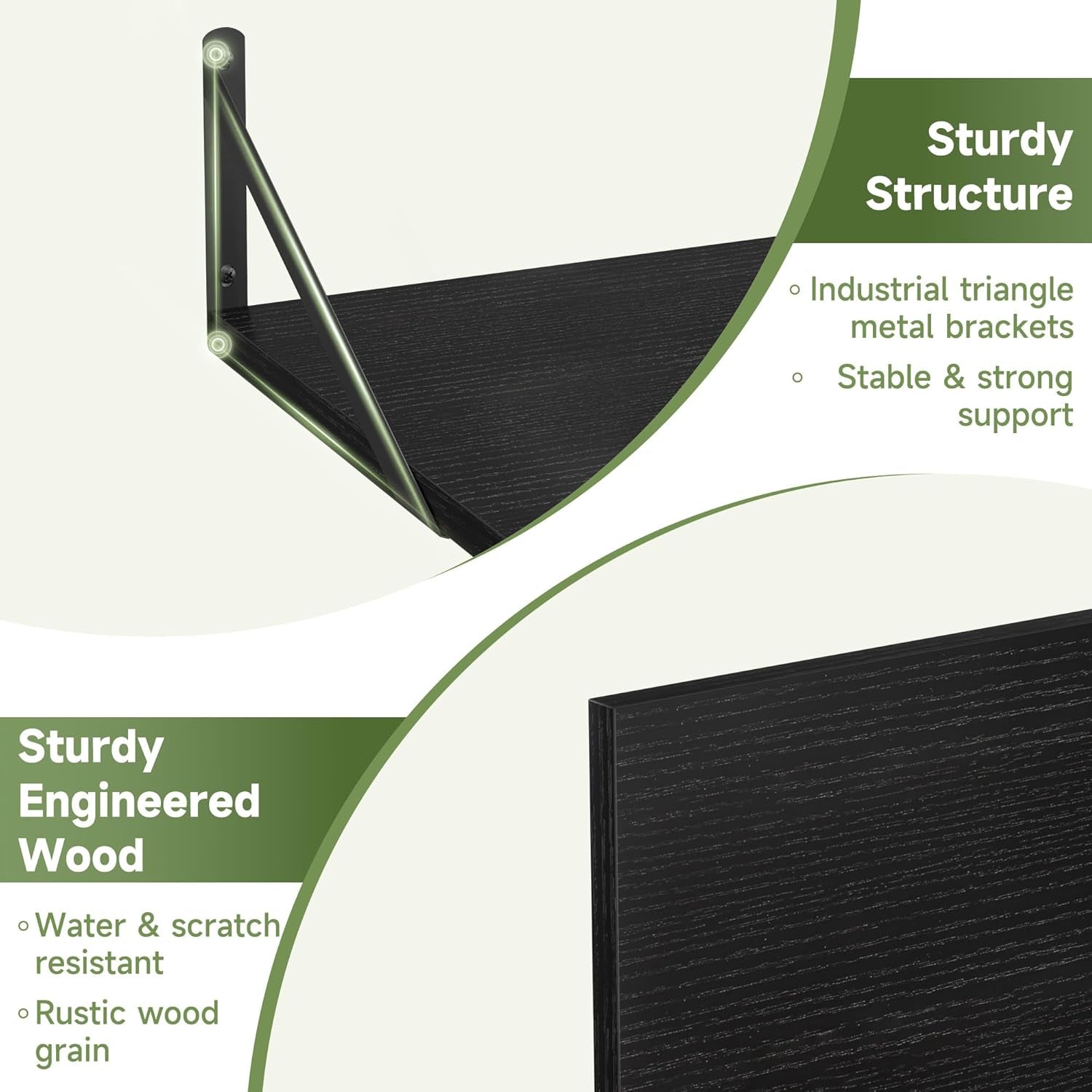 16W X 12D Wall Shelves, 12 Inch Deep Floating Shelves for Wall Set of 4, Wide Heavy Duty Wall Mounted Shelves, Black Floating Shelves for Living Room Bedroom Bathroom Kitchen