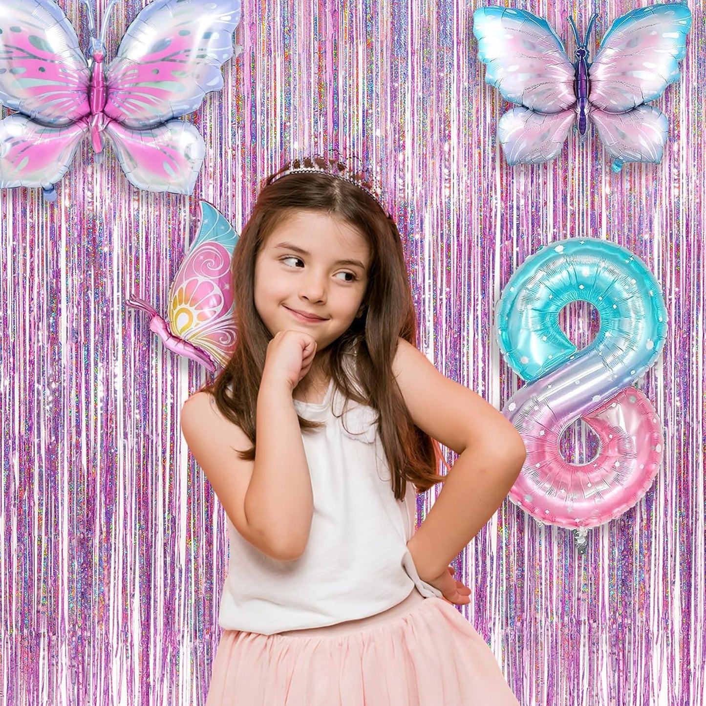 Pink Tinsel Curtain Party Backdrop - Foil Fringe Curtain Lilac Pink Party Streamers for Birthday Girl Princess Bachelorette Euphoria Taylor Themed Party Decorations - 2 Packs