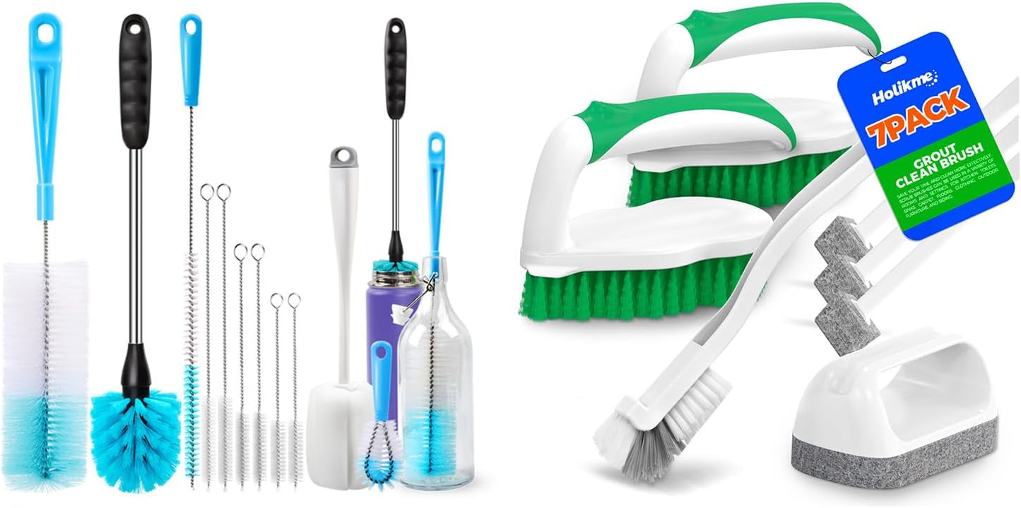 11 Pack Bottle Brush Set & 7 Pack Scrub Brush Set
