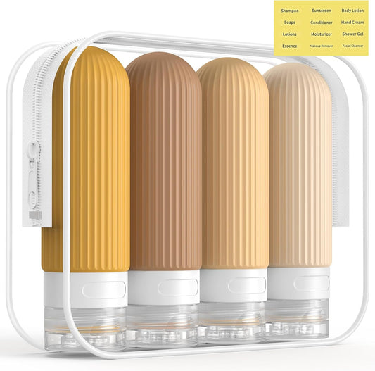 Travel Bottles for Toiletries, TSA Approved 3Oz Silicone Journey Size Containers, Portable Split Bottle for Conditioner, Shampoo, Lotion- 4 Pack Yellow