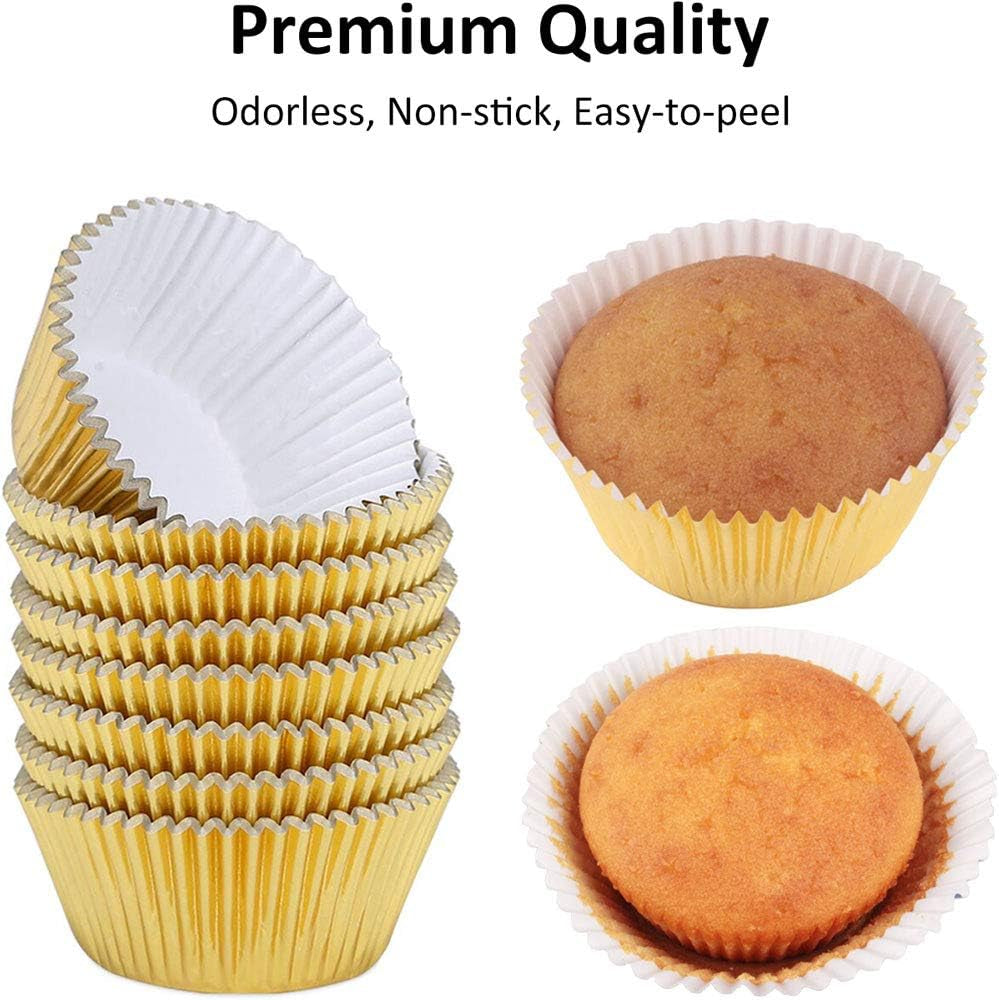 Premium Gold Foil Cupcake Liners - 150-Pack Greaseproof and Sturdy Muffin Baking Cups