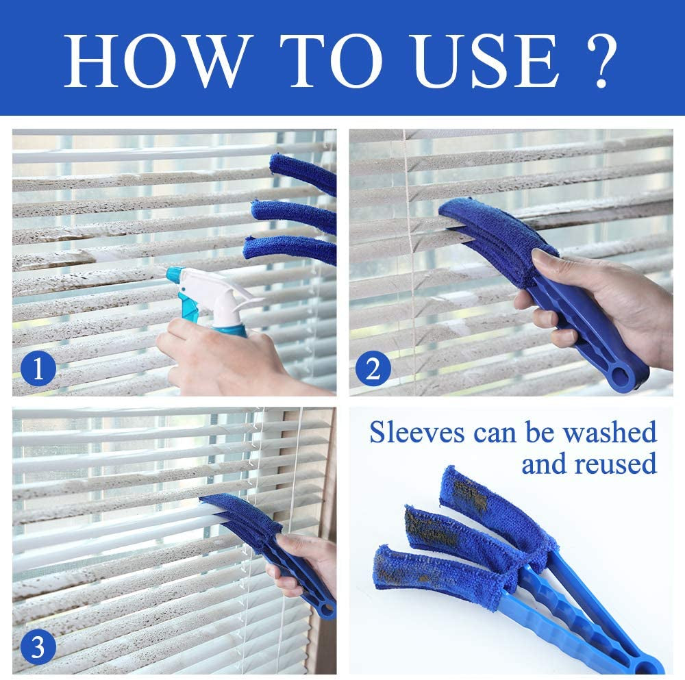 Window Blind Cleaner Duster Brush with 5 Microfiber Sleeves - Blind Cleaner Tools for Window Shutters Blind Air Conditioner Jalousie Dust