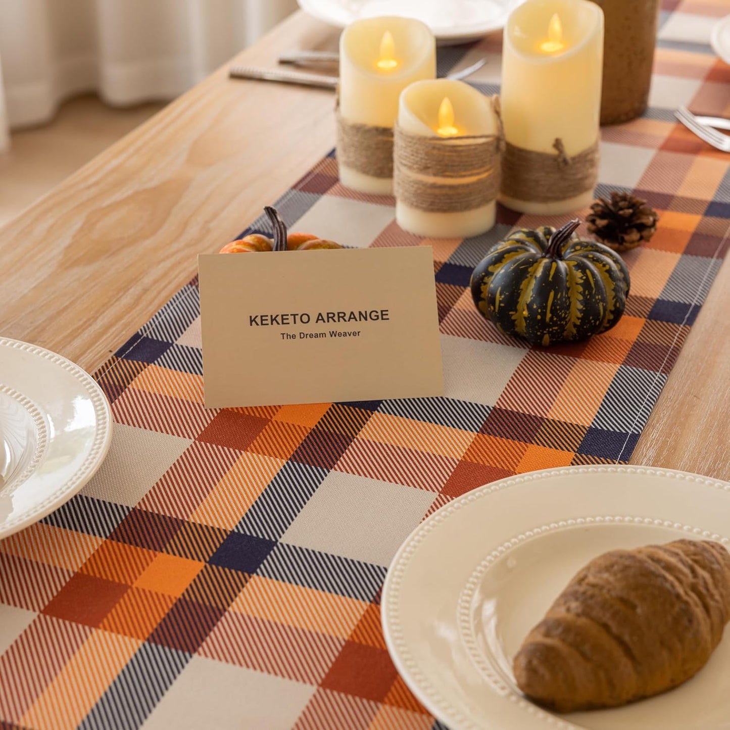 Fall Table Runner Plaid Checkered Pattern Thanksgiving Autumn Harvest Cloth Dining Centerpiece Party Table Decor Fall Decorations for Home 13 X 48 Inch