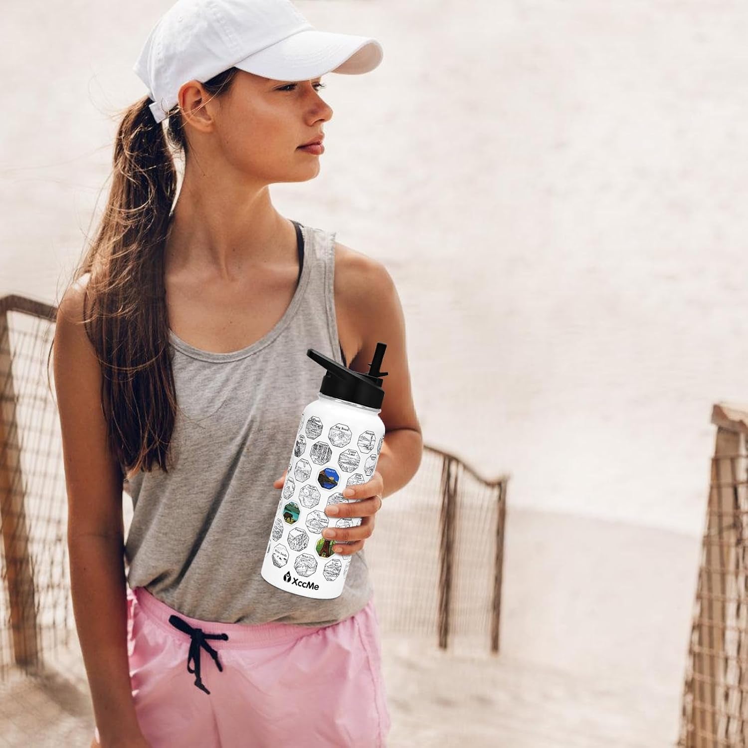 63 National Parks Water Bottle with Stickers,32 Oz Stainless Steel Insulated Water Bottle with Straws,2 Lids,Leak Proof Metal Water Cup for Hiking,Travel,Sports,Camping,Wide Mouth Bottle