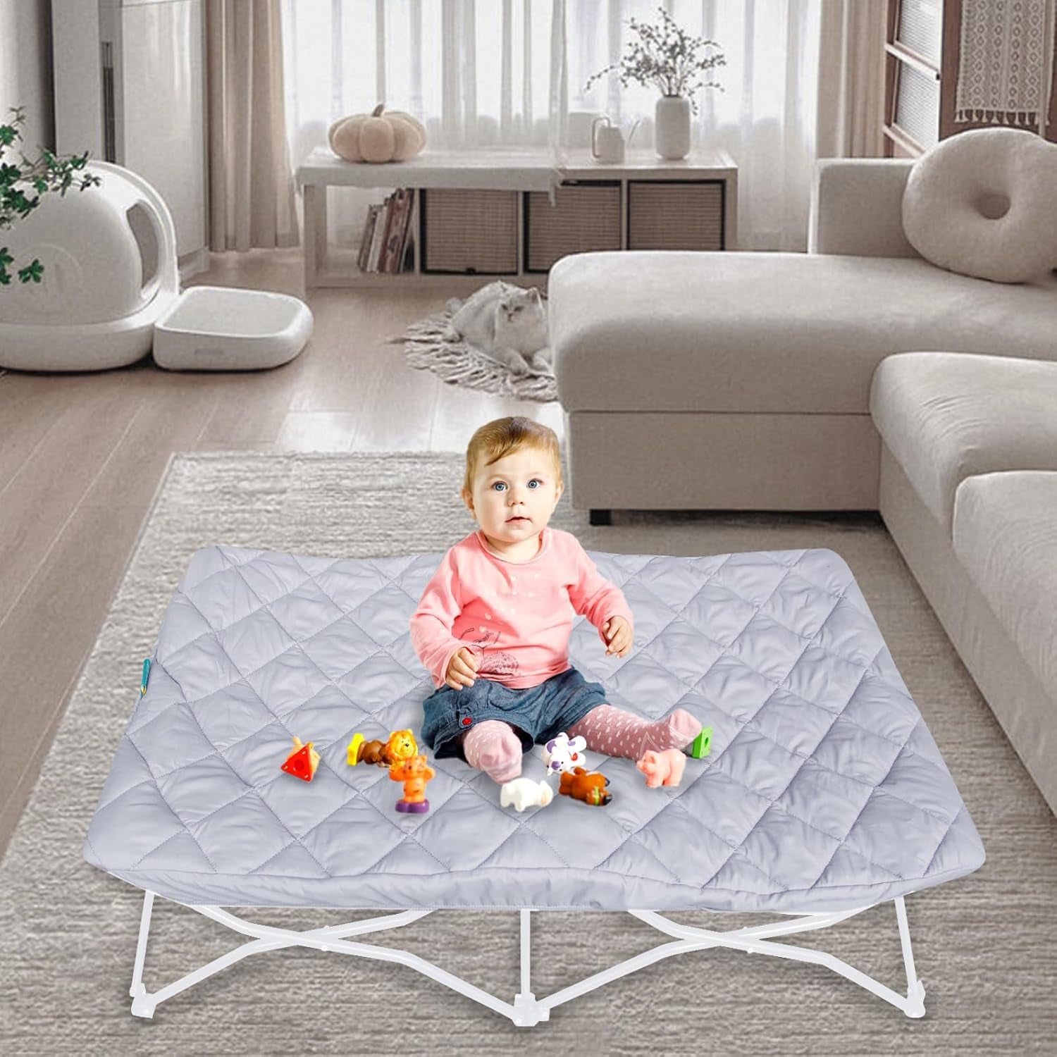 Sheet for Regalo My Cot Portable Toddler Bed, Joovy Travel Cot (Sheet Only, Bed Not Included), Soft Padded Cover, Grey, 47''X47''