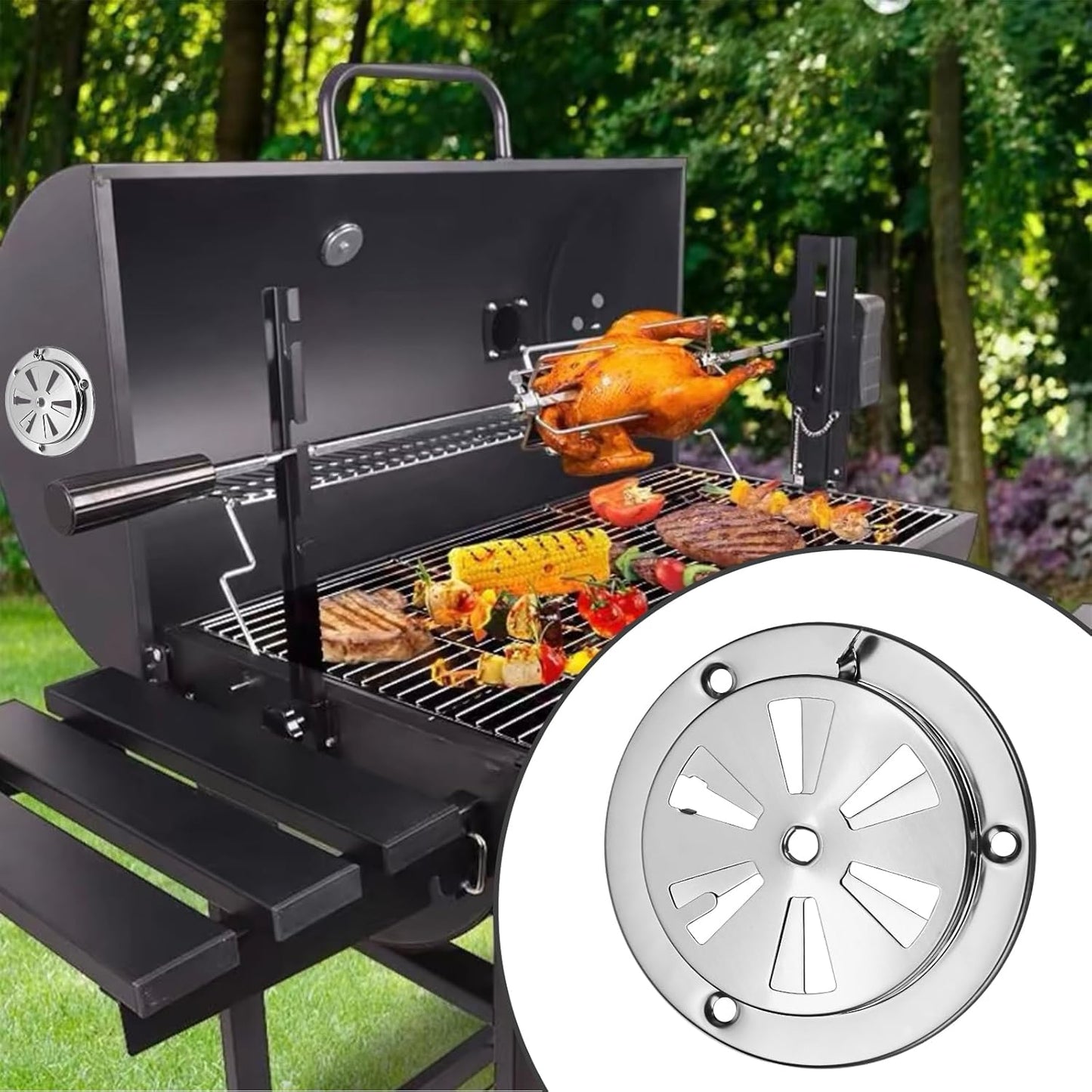 2-Piece Stainless Steel BBQ Grill Smoker Exhaust Vent Damper Set for Airflow Adjustment and Smoke Control, Replacement Parts JMUS20243414