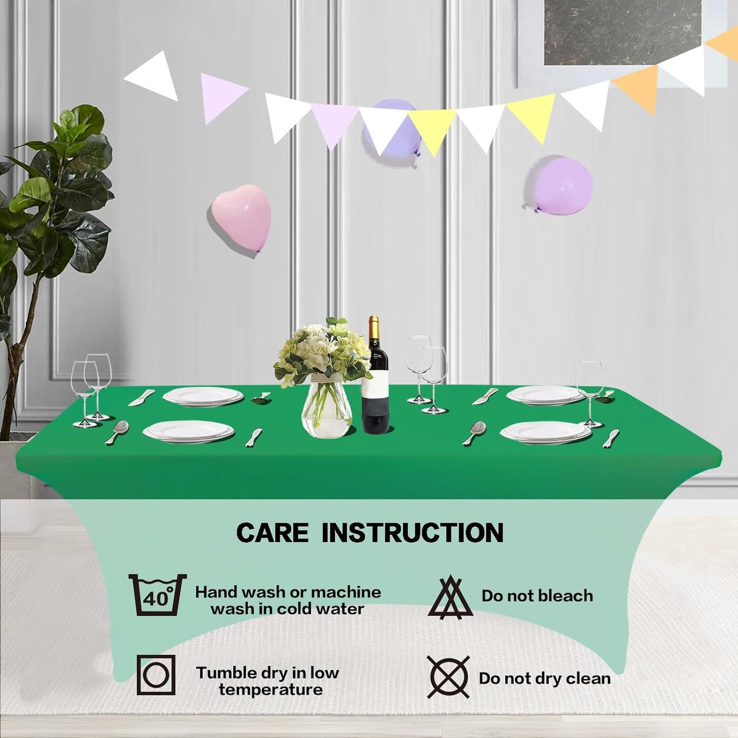2 Pack 6FT Table Cloth for Rectangular Fitted Events Stretch Emerald Green Table Covers Washable Spandex Tablecloth Protector for Party, Wedding, Cocktail, Banquet, Festival