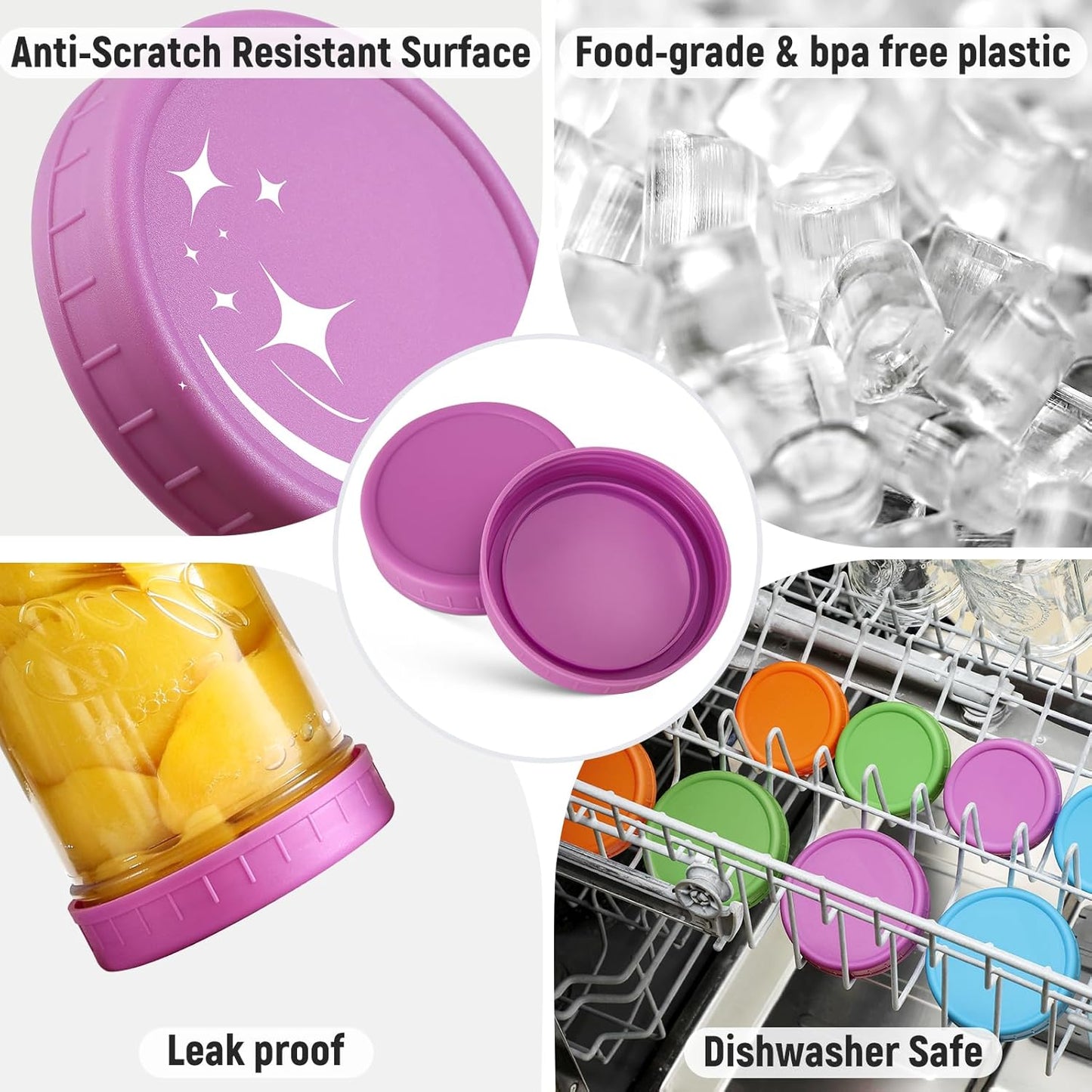 16 Pack Plastic Mason Jar Lids Fits Ball, Kerr & More - 8 Wide Mouth & 8 Regular Mouth - Colored Storage Caps for Canning Jars, Dishwasher Safe & Food Grade & Leakproof