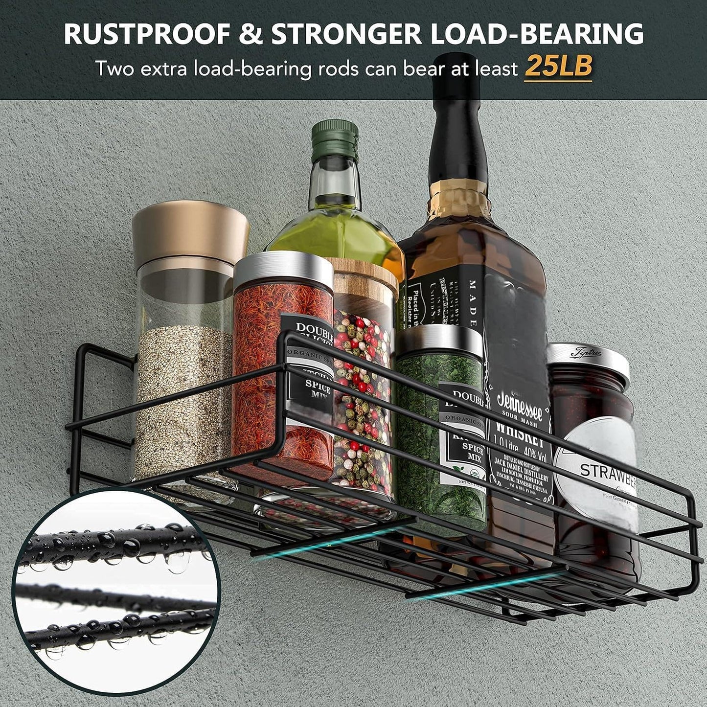 Spice Rack Organizer Wall Mount (6Pack), Hanging Black Spice Pantry Organization Storage Shelf, Farmhouse Seasoning Organizer, Flexible Wall Shelves, Kitchen Essentials Home Decor