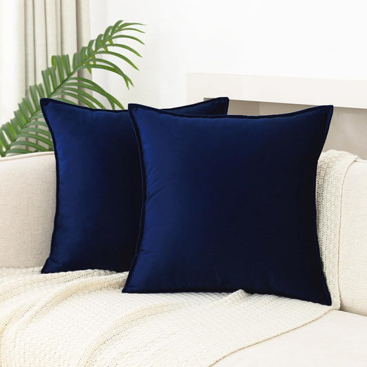 Velvet Navy Blue Throw Pillow Covers 18X18 Inches Pack of 2 Soft Decorative Square Cushion Covers for Couch Sofa Bed Livingroom Car,45X45Cm