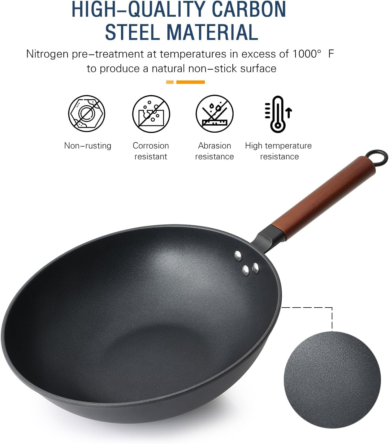 Nonstick Wok with Lid, 13 Inch Woks & Stir Fry Pans Nonstick, Carbon Steel Wok for Cooking, Pre-Seasoned Flat Bottom Chinese Wok for Induction, Electric, Gas Stoves
