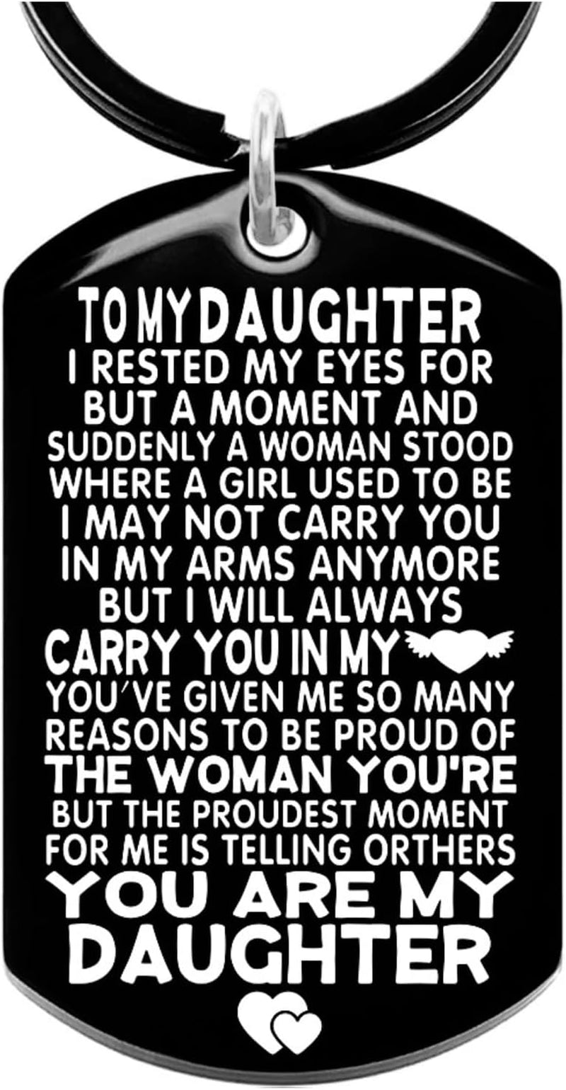 Daughter Gifts for Mothers Day - to MY DAUGHTER Keychain Thanksgiving Valentines Day Birthday Stocking Stuffers Christmas Xmas White Elephant Gift, Daughter'S Easter Basket Stocking Stuffers