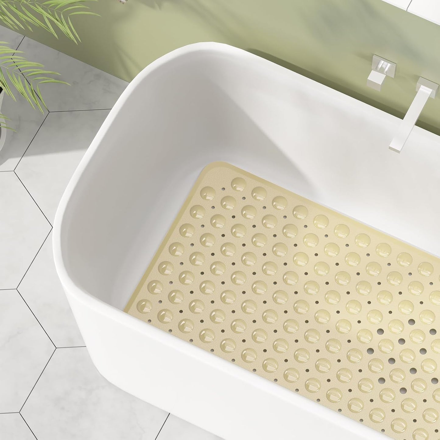 Shower Mat Non Slip 40 X 16 Inches, Shower Stall Mats with Suction Cups and Drain Holes, Non Slip Bath Mat for Tub for Elderly & Kids, Beige