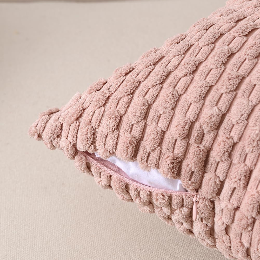 Set of 2 Pink Lumbar Decorative Throw Pillow Covers 12X20 Inch for Couch Living Room Bed Sofa, Modern Farmhouse Boho Home Decor, Soft Plush Corduroy Rectangle Cushion Case 30X50 Cm
