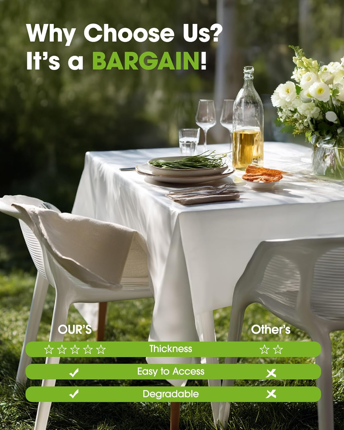 Plastic Table Cloth Disposable 10 Pack, 54 X 108 Inch Table Cloths, Party, Picnic, Wedding, Decorative Tablecloths, Rectangle, White Plastic Cover, Leakproof & Sturdy, White