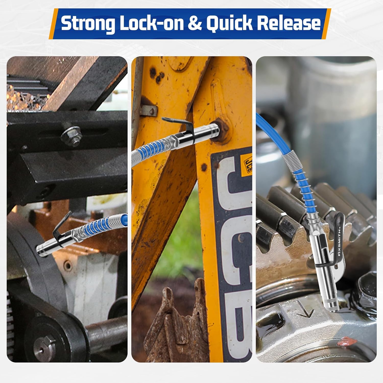 -Grease-Gun-Hose 1 Pack & Heavy Duty Strong Quick Release Grease Gun Coupler Compatible with All Grease Guns 1/8" NPT Fittings