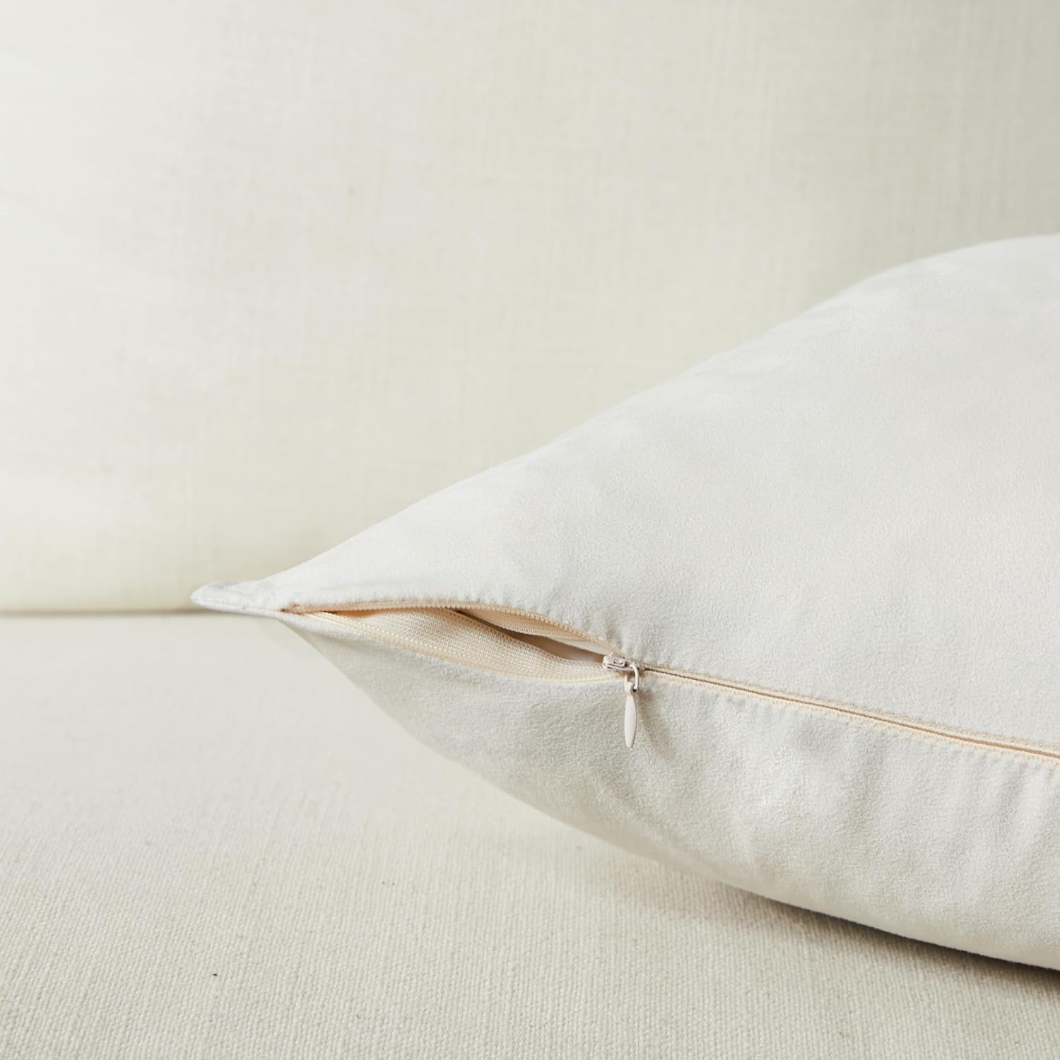 4 Packs Premium Faux Suede Decorative Throw Pillow Covers, Super Soft Square Pillow Case,Solid Cushion Cover for Couch/Sofa/Bedroom (16"X 16",Set of 2, Ivory)