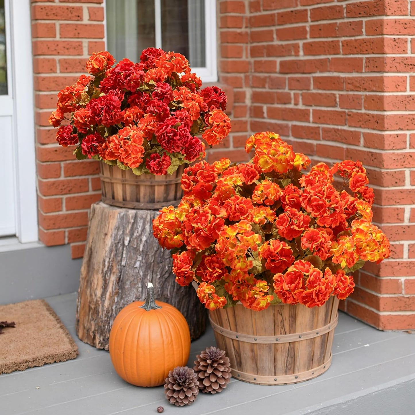 Fake Geraniums Artificial Flowers for Outdoors Fall Autumn Decoration, 6 Bundles Silk Geraniums Look Real Faux Fall Flowers Plants for Front Door Garden Planter Patio Balcony Yard Home Indoor, Mix