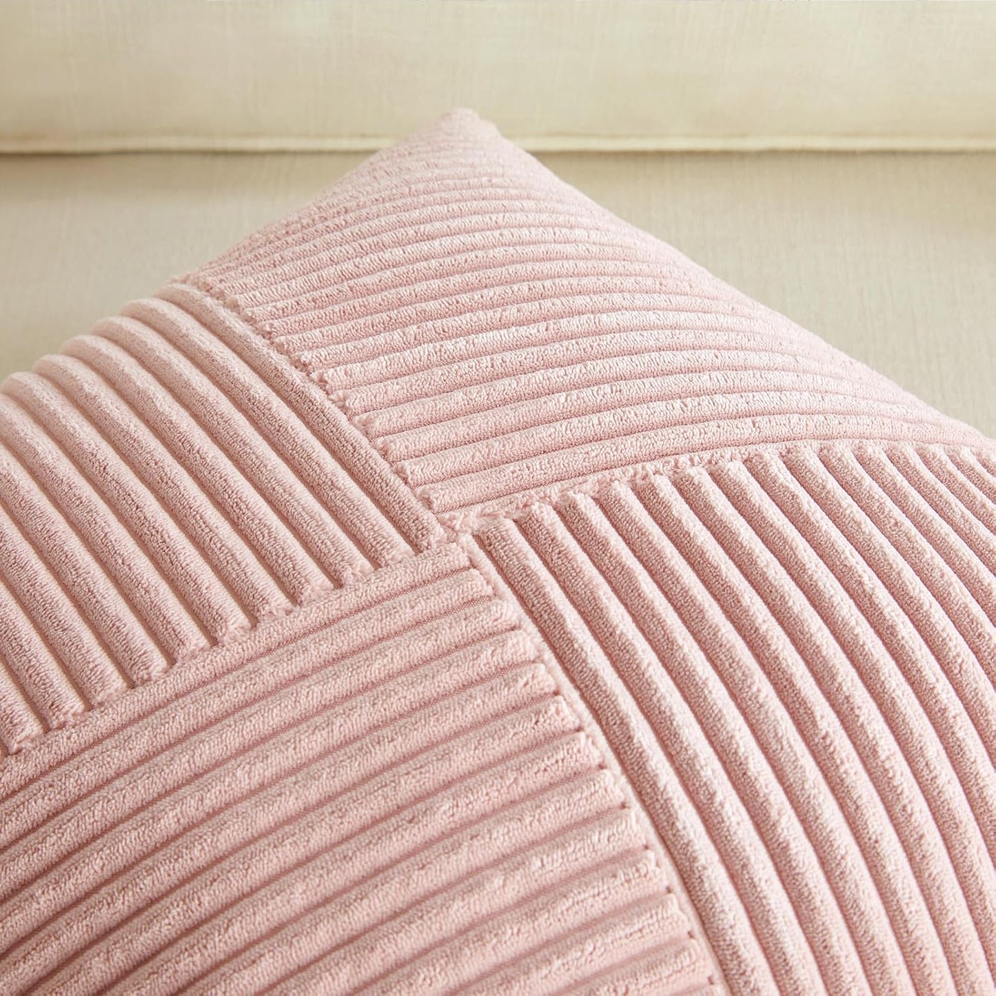 Set of 2 Blush Pink Boho Lumbar Rectangle Decorative Throw Pillow Covers 12X20 Inch with Diagonally Pattern for Couch Bed Sofa, Soft Corduroy Accent Modern Farmhouse Home Decor 30X50 Cm
