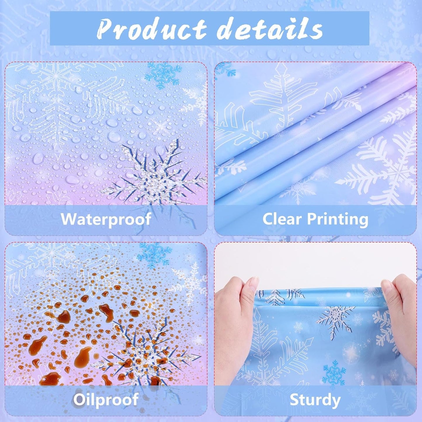 3 Packs Christmas Snowflake Tablecloth 51 X 87 Inch Winter Frozen Wonderland Table Cover Disposable White Snowflake Plastic Table Cloth Blue and Pink Snowflake Tablecloths for Christmas Party
