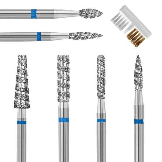 6 Pack Nail Drill Bits for Acrylic Nails, Diamond Carbide Nail Clipper Heads with Diamond Spiral Grooves, 3/32 Inch Cutter Attachment for Nail Preparation, Cuticle and Dead Skin Removal-Blue