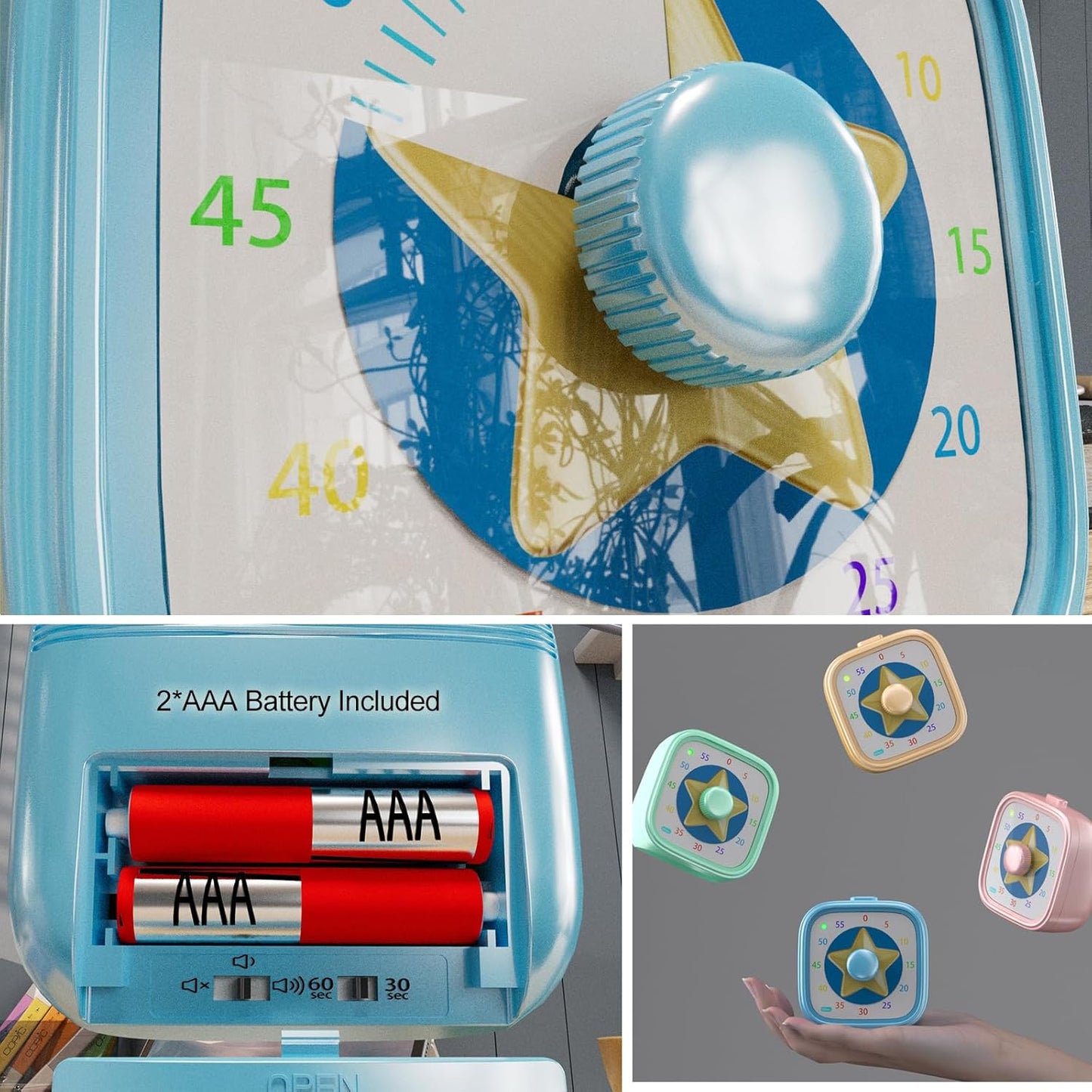 Visual Timer for Kids, 60 Minute Countdown Kitchen Timer for Cooking, Time Management Tool for Classroom, Teacher, Home School, Toddlers, Office, Study, Game - Battery Included