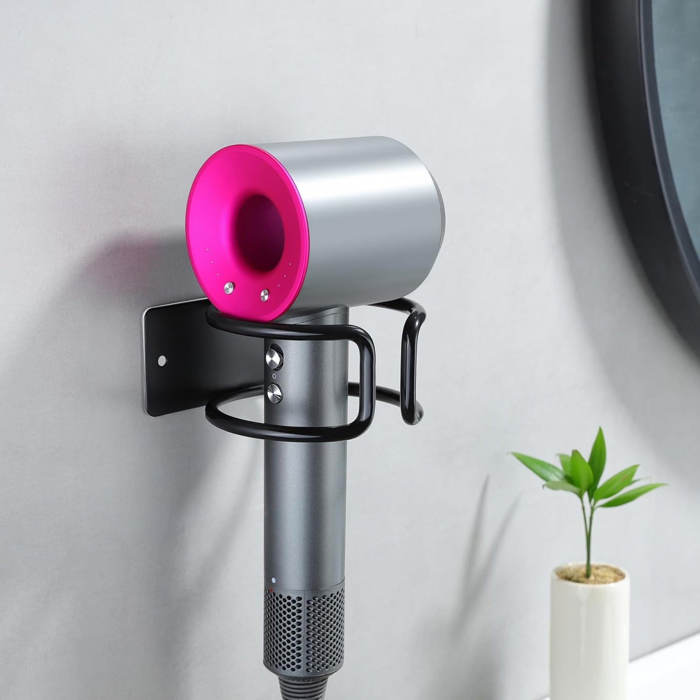 Wall-Mounted Universal Hair Dryer Holder, Self-Adhesive Stainless Steel Rack Compatible with Most Hair Dryers for Bathroom Cabinet (Black)