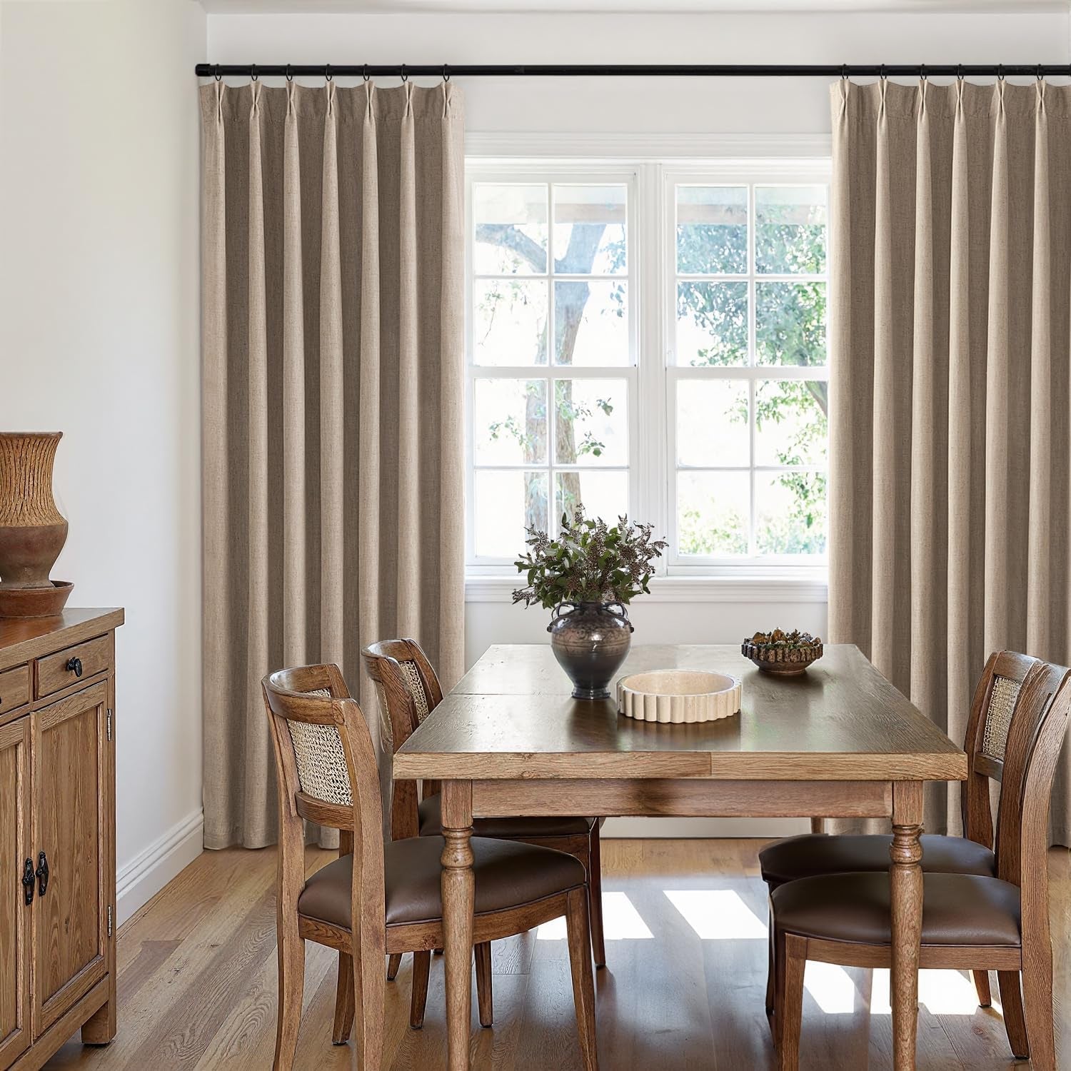 Copper Brown 100% Blackout Linen Pinch Pleated Curtains - Room Darkening Drapes for Bedroom and Living Room, 84 Inches Long, Set of 2 Panels with Pin Hooks