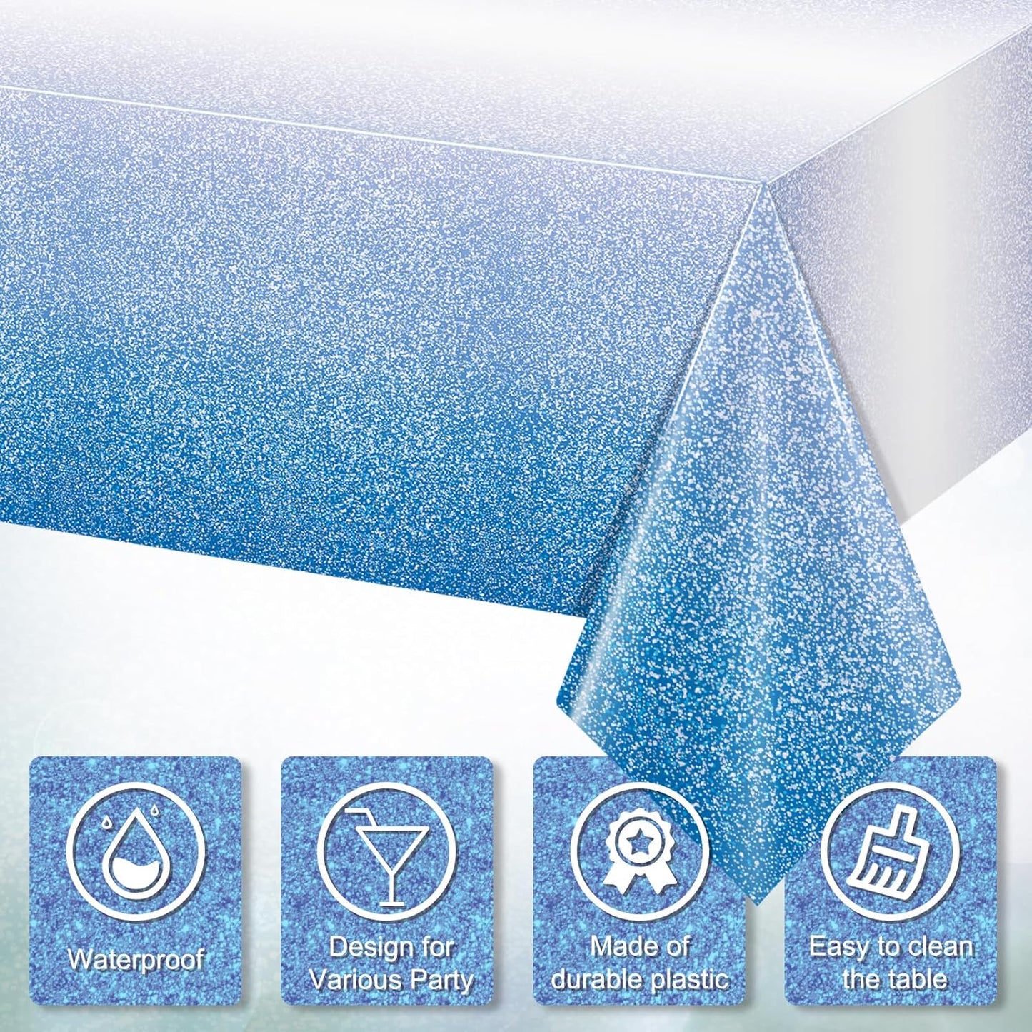 1 Pack Ombre Blue Plastic Tablecloth for Parties, Gradient Pastel Blue Disposable Tablecloths for Rectangle Tables, Sprinkle Table Cover for Wedding Birthday Anniversary Party, 54 X 108Inch
