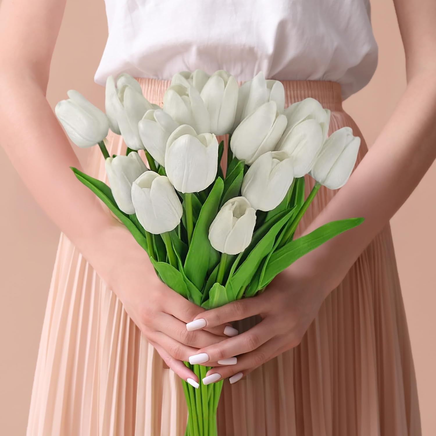 20-Piece Artificial White Tulip Flower Set, 13.5-Inch Silk Tulips for Home and Kitchen Decor - Ideal for Spring, Mother's Day, Easter, Valentine's Day Gifts, and Wedding Decorations