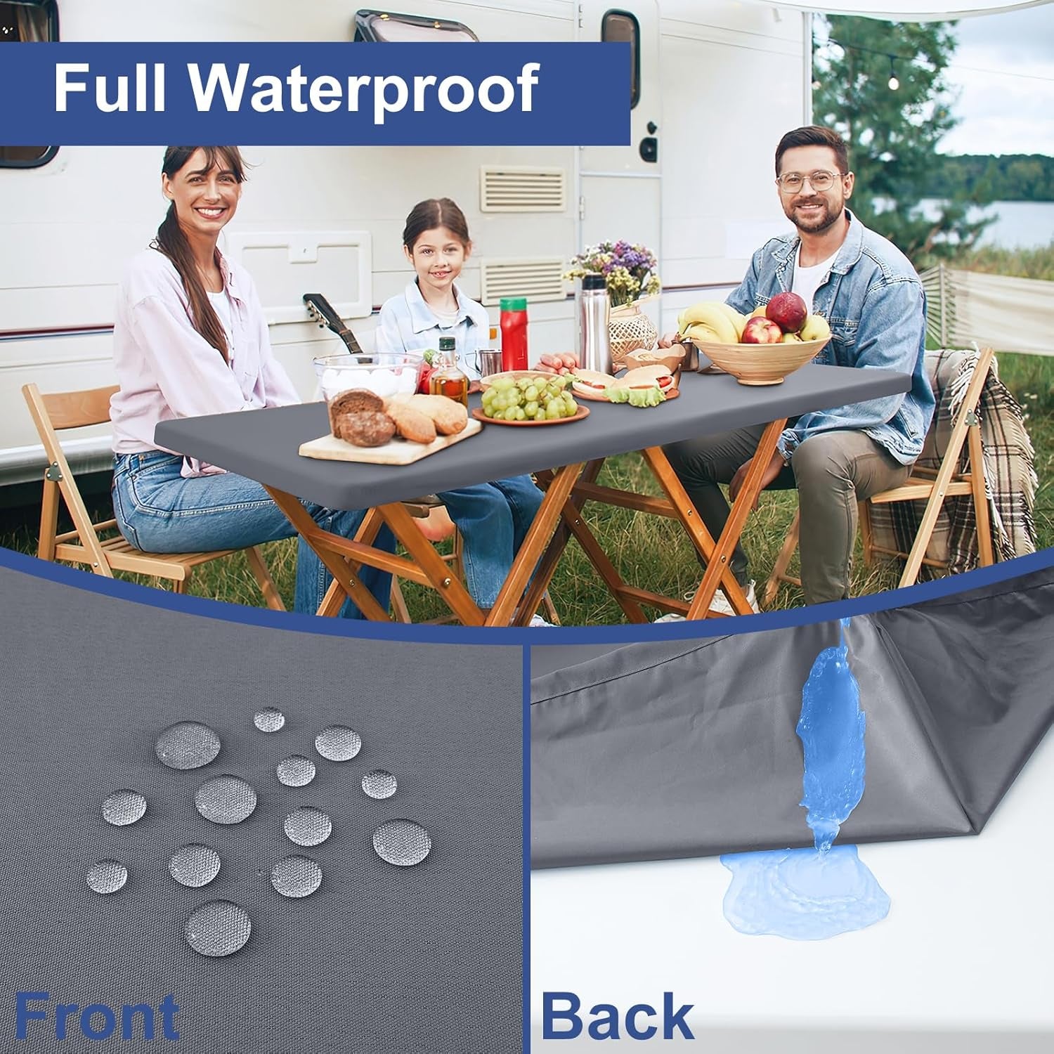 2 Pack 6 Foot Rectangle Elastic Fitted Tablecloth, Waterproof Fabric Table Cover, Washable Polyester Table Cloth for Picnic, Camping, Outdoor (Grey, 30" X 72")