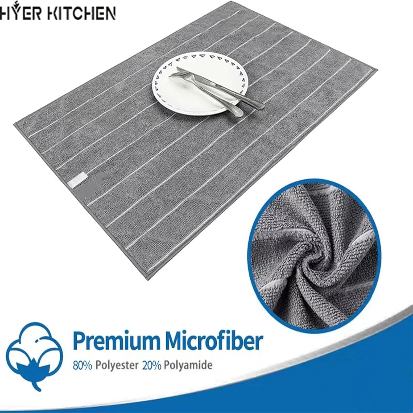 Microfiber Kitchen Towels - Super Absorbent, Soft and Thick Dish Towels, 8 Pack (Stripe Designed Grey Colors), 26 X 18 Inch