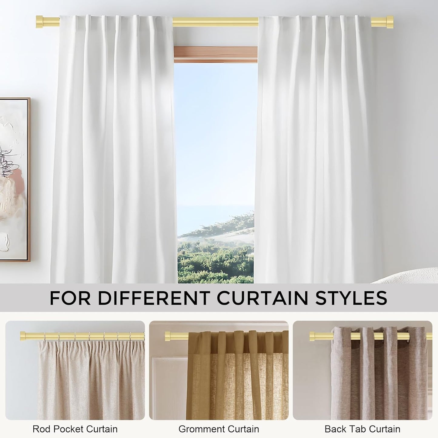 Gold Curtain Rods for Windows 18 to 42 Inch(1.5-3.5 Feet),1" Diameter Drapery Rods with Modern Style End Cap Finials,Size:18-42 Inch, Brass