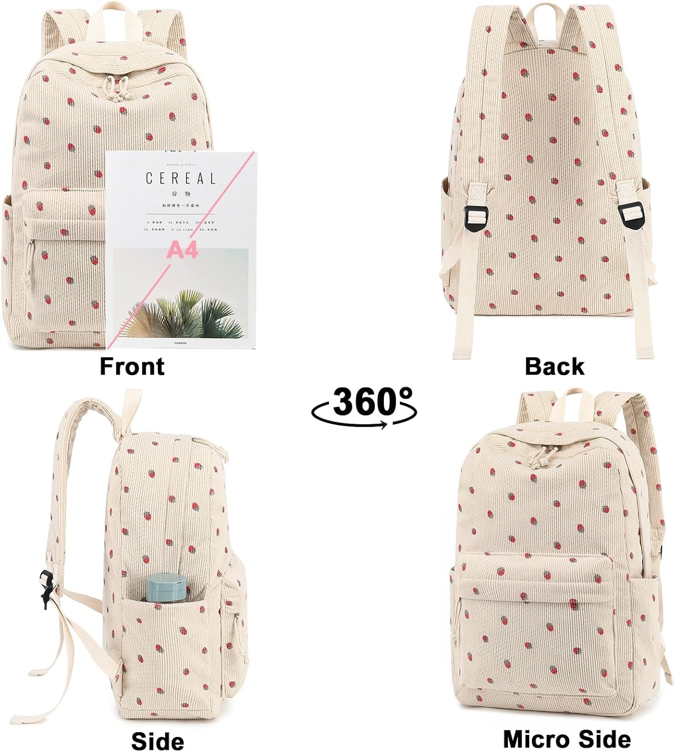 School Backpack for Teen Girls Bookbags Elementary High School Corduroy Laptop Bags Women Travel Daypacks