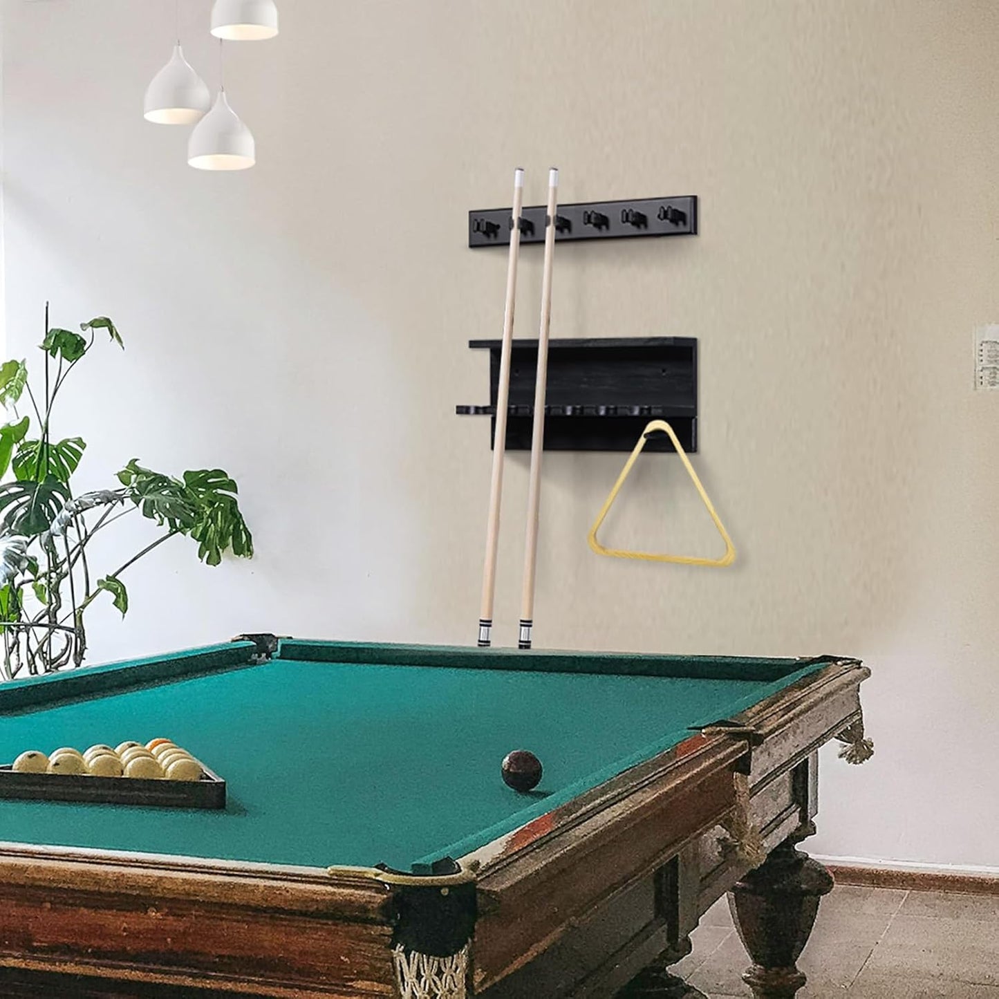 Pool Cue Holder Wall Mounted Pool Stick Holder Pool Table Accessories Pool Cue Rack for 6 Cues Stick Storage Billiards Set Wood