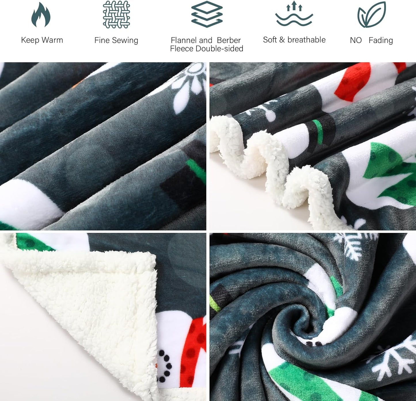 Snowman Christmas Throw Blankets,50" X 60" Winter Holiday Sherpa Fleece Blanket, Snowflake Flannel Blanket for Winter and Xmas Holiday Bedroom, Couch Decorations