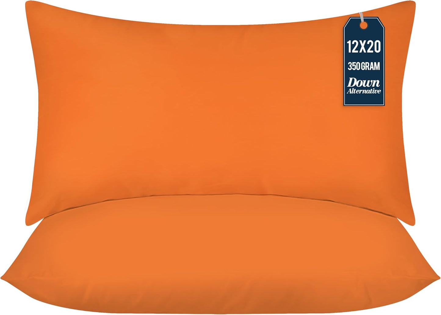 Throw Pillows (Pack of 2, Orange), 12 X 20 Inches Indoor Decorative Pillow Insert for Sofa, Bed and Couch