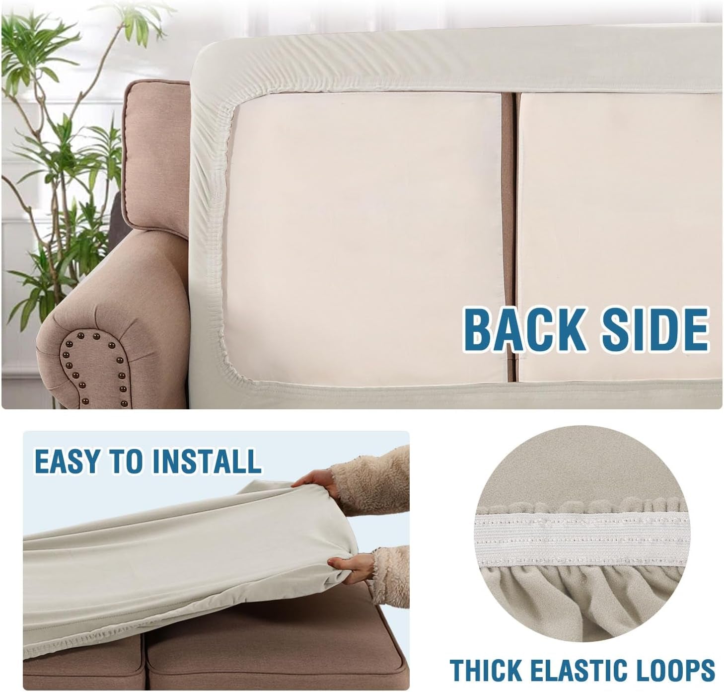 Fleece Couch Cushion Covers Stretch Chair Covers for Living Room Armchair Sectional Couch Covers Comfortable and Durable Fabric (1 Seater Cushion Cover, Pale Oak)