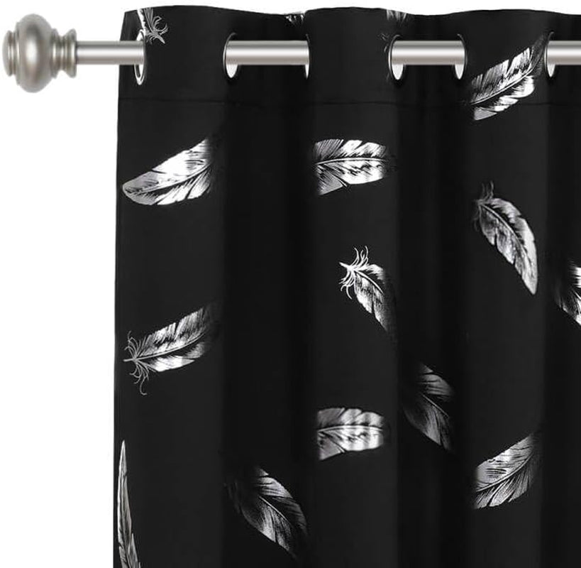 100% Blackout Black Curtains for Bedroom 84 Inches Long Thermal Insulated Window Curtain Drapes for Living Room/Sliding Glass Door, Modern Simple 2 Panels, Black