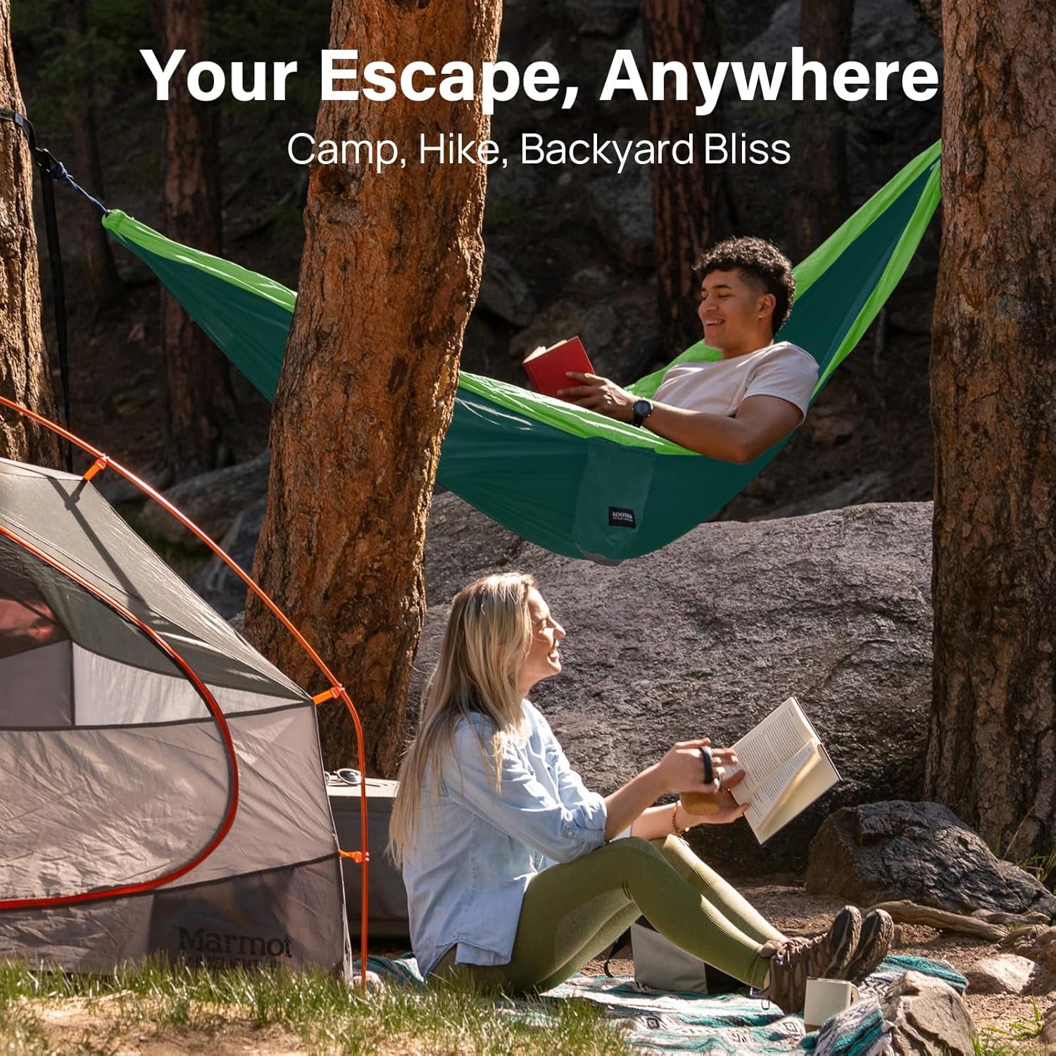 Camping Hammock 500 Lbs Capacity, Portable Hammocks with Tree Straps & Attached Carry Bag, Camping Essentials Gear, Perfect for outside Indoor Hiking Beach Backpack Travel