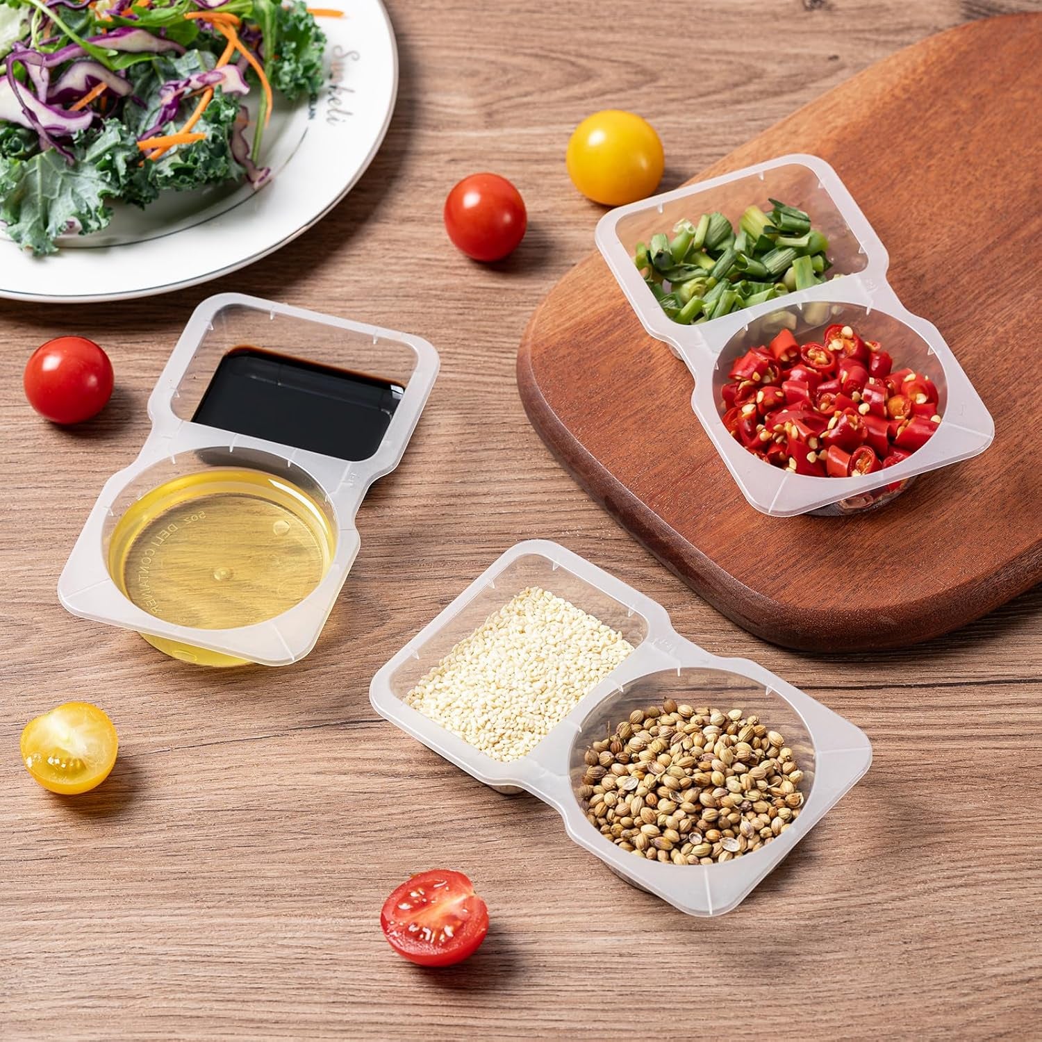 15 Set Reusable Snack Containers with Lids, 2-Compartment Leakproof Sauces Dipping Containers, On-The-Go Snack Pack Containers for Kids and Adults, Bpa-Free