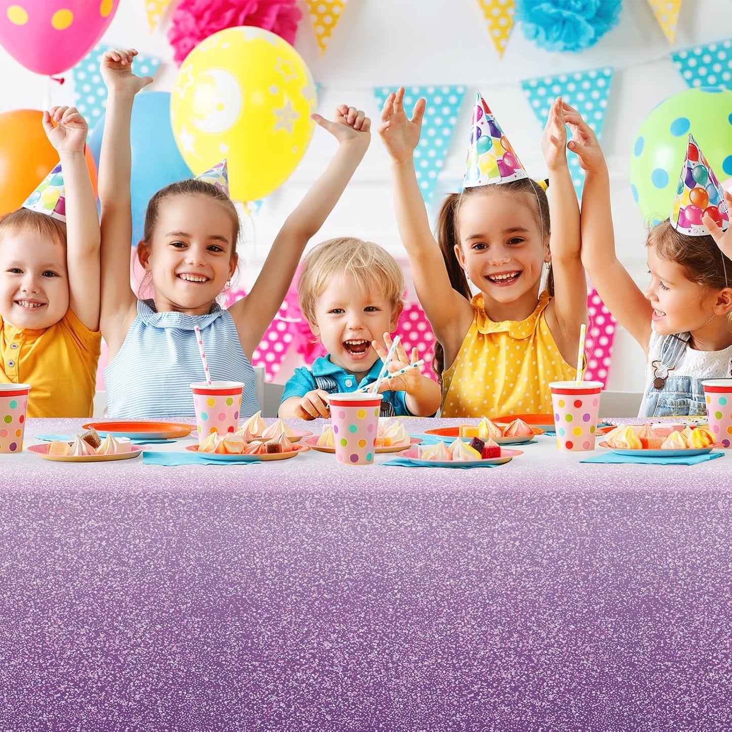 1 Pack Ombre Purple Plastic Tablecloth for Parties, Gradient Pastel Purple Disposable Tablecloths for Rectangle Tables, Sprinkle Table Cover for Wedding Birthday Anniversary Party, 54 X 108Inch