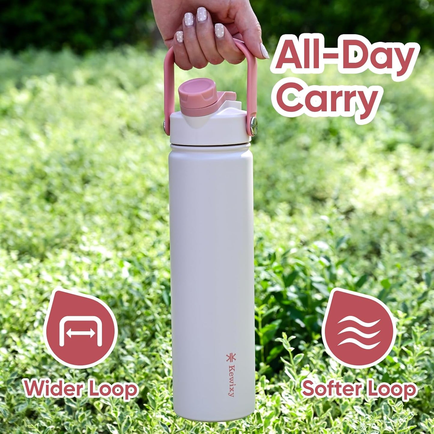 24 oz Stainless Steel Insulated Water Bottle with 2-in-1 Lid, Straw & Spout, Leak-Proof Design, Keeps Cold, Reusable with Handle for Travel, Gym, and School - Pale Pink