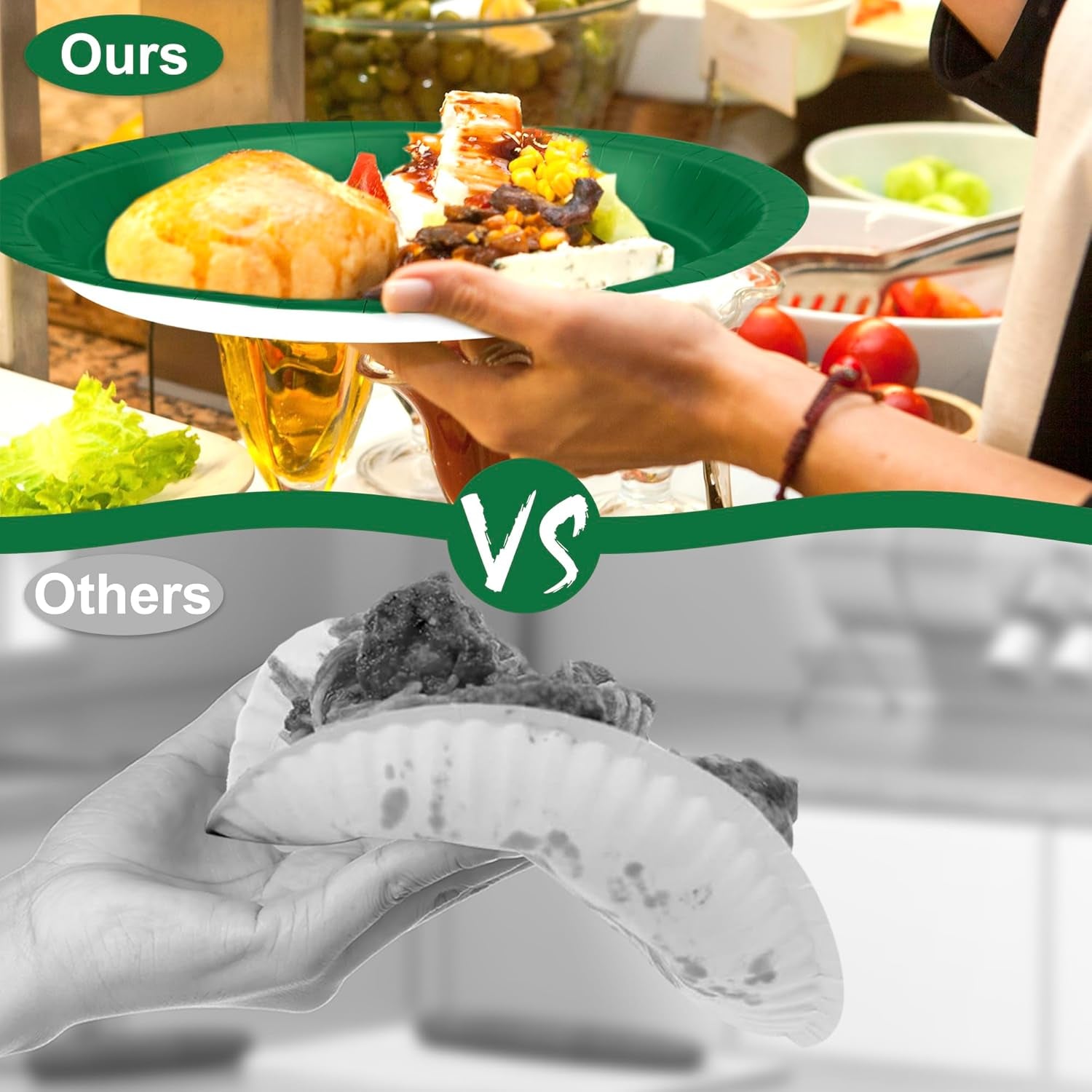 50 Count Large Green Oval Paper Plates, 12.2'' X 10.2'' for Daily Dinner, Outdoor Picnic, Birthday Party, Barbecue, Holiday - Disposable Bulk Party Supplies