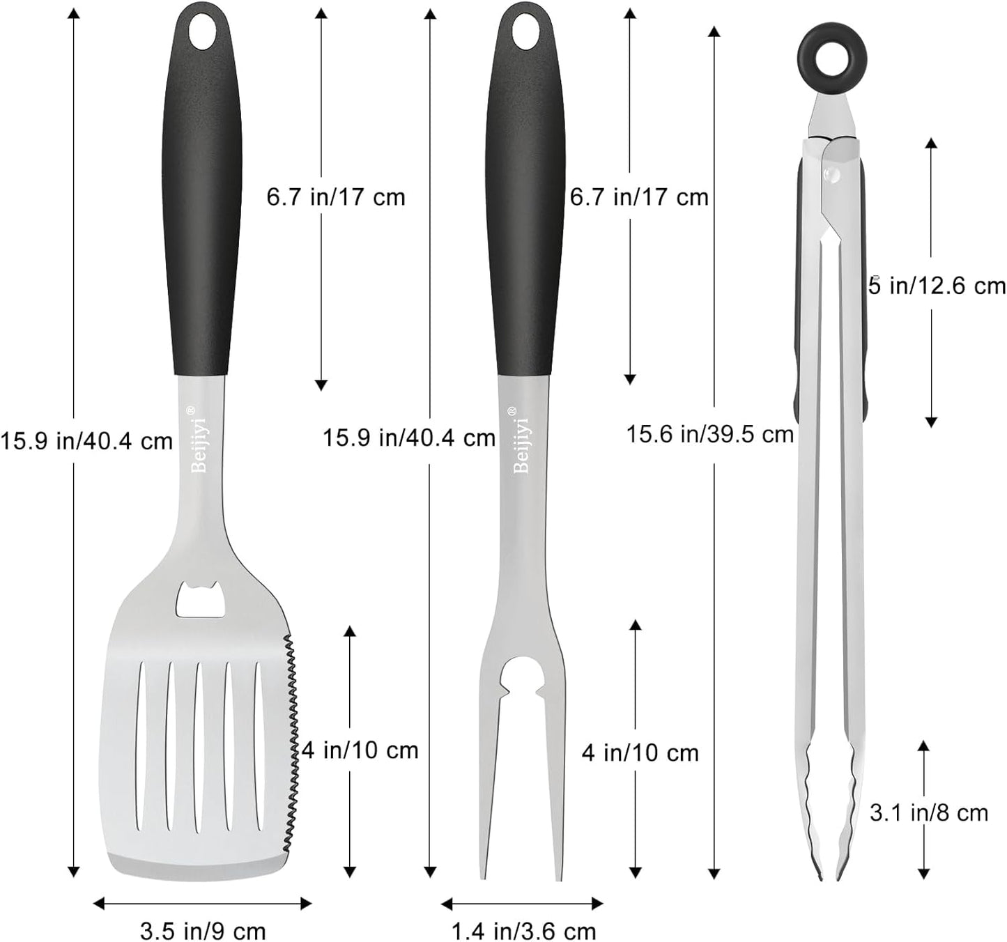 Stainless Steel BBQ Grill Tools Set, BBQ Grill Accessories for Outdoor Grill with Metal Spatula, Fork, and Tongs, Grilling Tools with Full Tang Silicone Handle, Barbecue Grill Cooking Utensils