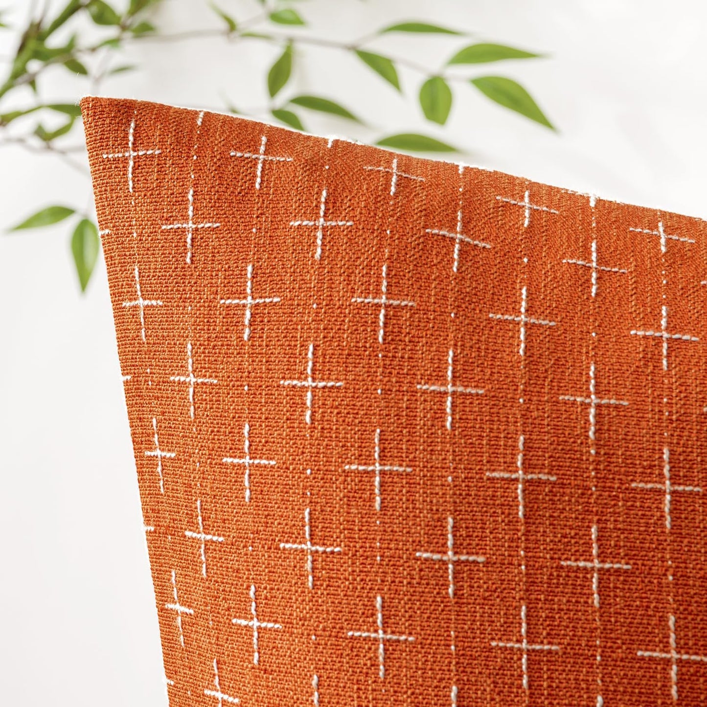 Fall Pack of 2 Decorative Burlap Linen Throw Pillow Covers Modern Farmhouse Pillowcase Rustic Woven Textured Cushion Cover for Sofa Couch Bed 18X18 Inch Burnt Orange