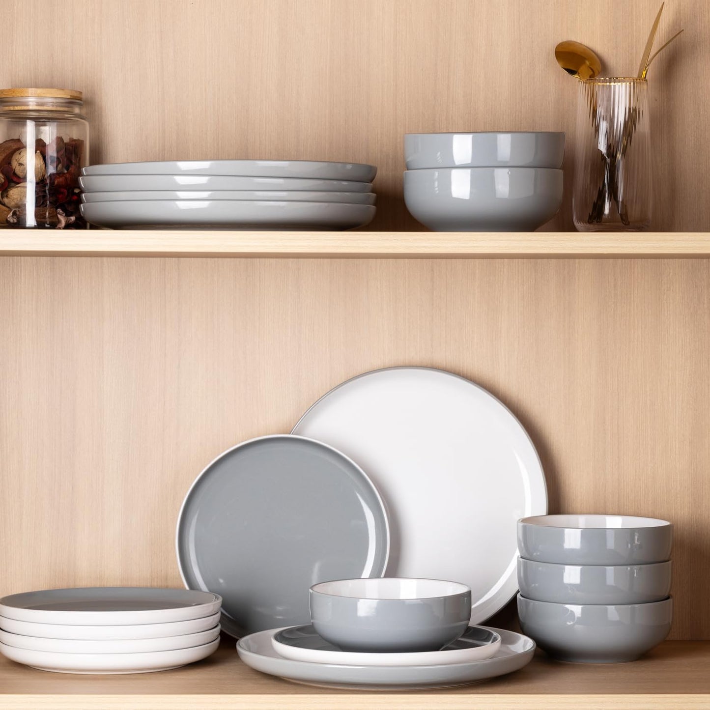 12-Piece Modern White Ceramic Dinnerware Set for 4, Scratch-Resistant Plates and Bowls, Oven Safe, Microwave and Dishwasher Compatible